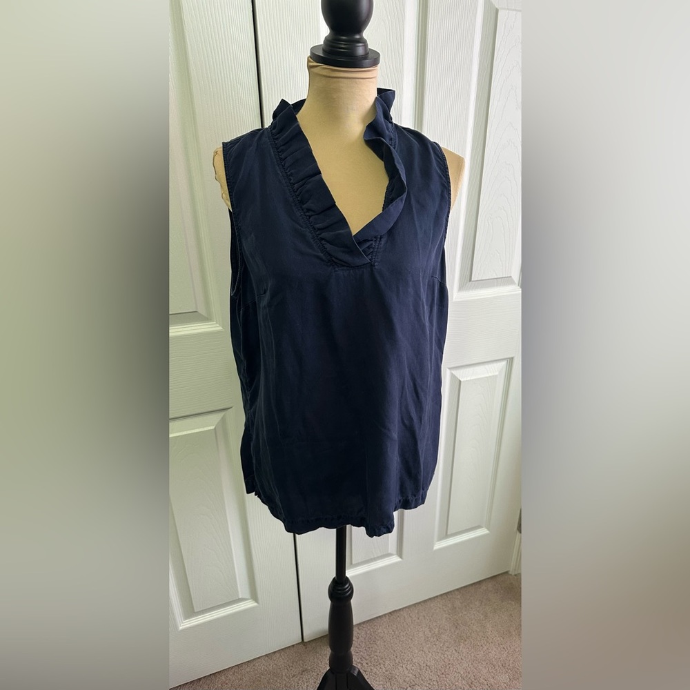 Crown & Ivy Navy Ruffled Blouse